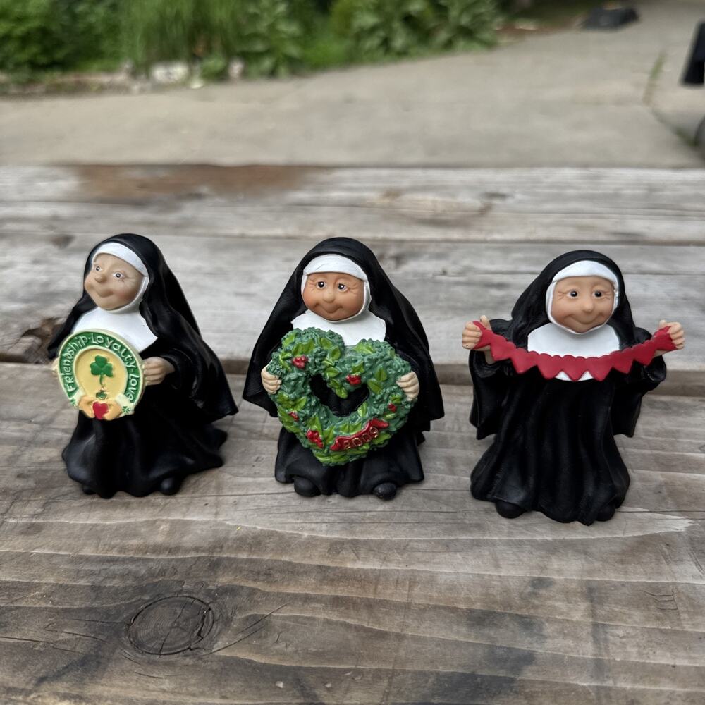 Nun Figurines Sister Folk Maureen Carlson Resin Christian Vintage Lot of 3 READ